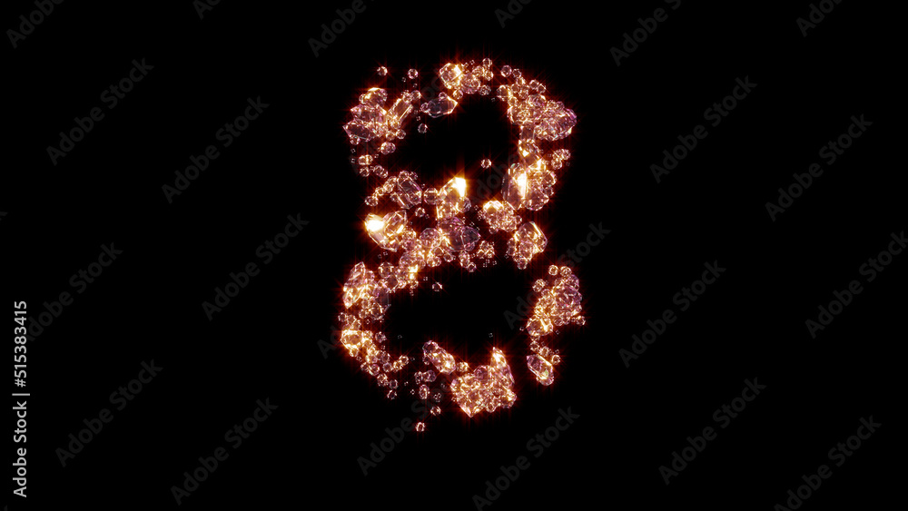 number 8 with strong gold shine - fashion brilliants alphabet, isolated - object 3D illustration