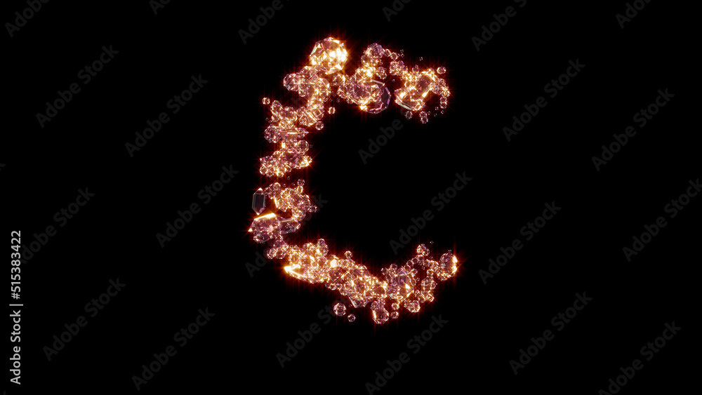letter C with strong golden shine - fashion diamonds alphabet, isolated - object 3D rendering