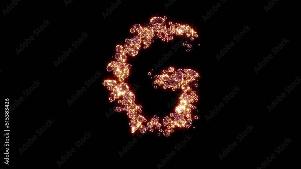 letter G with strong golden shine - luxury diamonds font, isolated - object 3D rendering