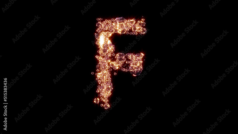 letter F with strong gold shine - luxury gems alphabet, isolated - object 3D illustration letter F with strong gold shine - luxury gems alphabet, isolated - object 3D illustration