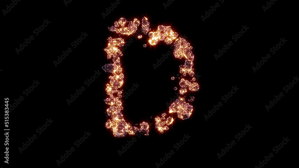 letter D with strong gold shine - fashion brilliants alphabet, isolated - object 3D illustration