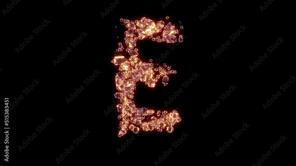 letter E with strong golden shine - luxury gems font, isolated - object 3D illustration