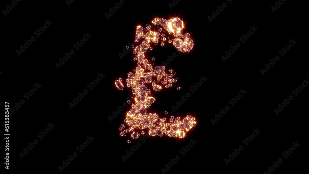 pound symbol with strong goldish shine - glamour gems alphabet, isolated - object 3D illustration
