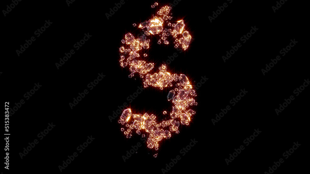 dollar - peso sign with strong gold shine - lux jewels alphabet, isolated - object 3D illustration dollar - peso sign with strong gold shine - lux jewels alphabet, isolated - object 3D illustration