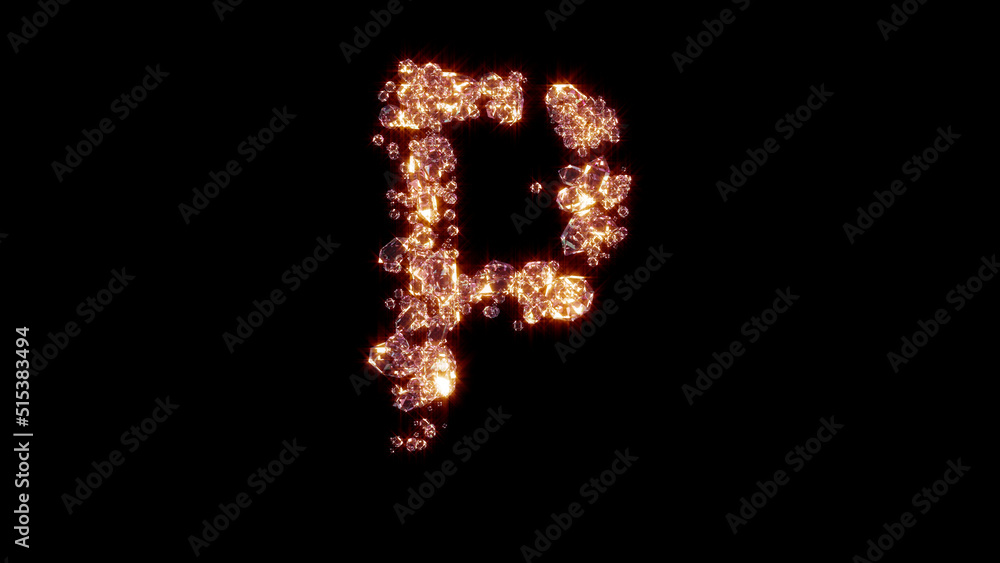 letter P with strong golden shine - luxury diamonds alphabet, isolated - object 3D rendering letter P with strong golden shine - luxury diamonds alphabet, isolated - object 3D rendering