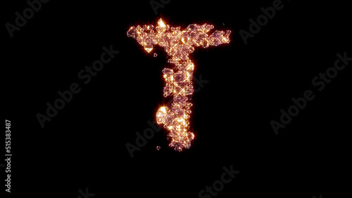 letter T with strong goldish shine - fashion diamonds font, isolated - object 3D rendering