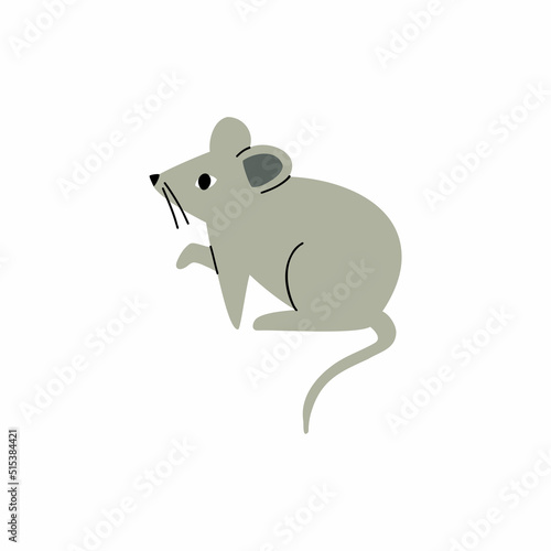 hand drawn mouse in flat style. children's illustration