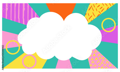 Radial beam stripes title vector abstract background. Comic page layout with cloud and speech bubble. Pop art comic cover template. 90s fun girlish design, nineties frame banner template collection