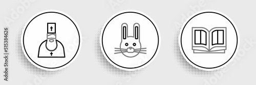 Set line Holy bible book, Priest and Easter rabbit icon. Vector