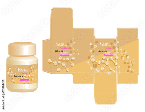 Packaging design, Label on supplement container with luxury probiotic box template, illustration vector.	