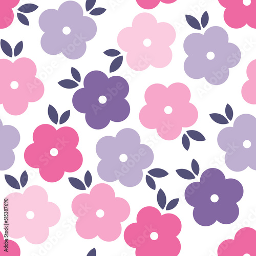 Vector flowers pattern background. Seamless texture with simple flat flower shapes. Abstract floral ornament