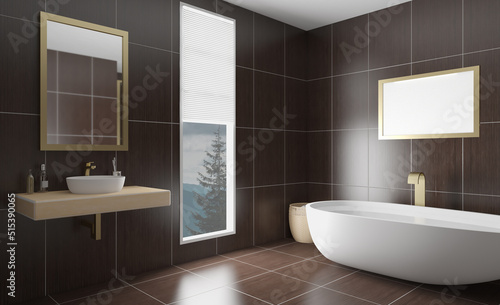Wallpaper Mural Modern bathroom including bath and sink. 3D rendering.. Mockup.   Empty paintings Torontodigital.ca