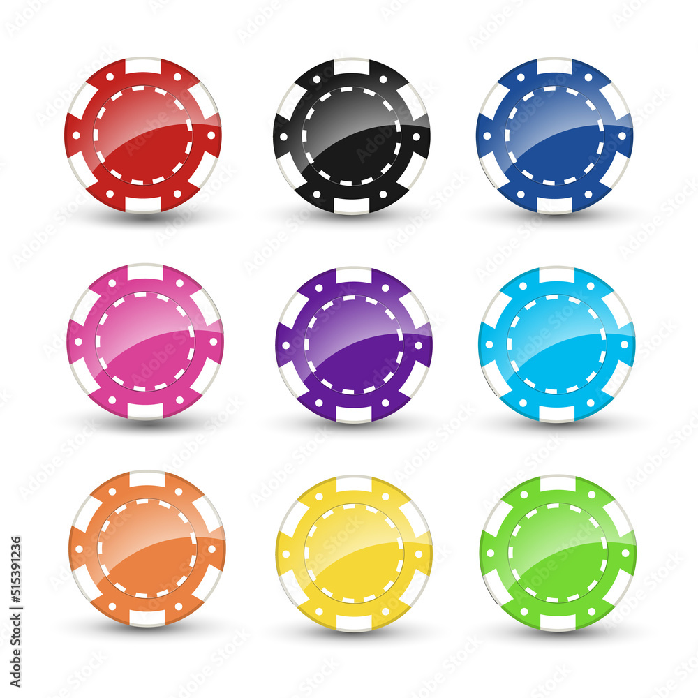Set of poker chips isolated on white background. Casino Chips icon. Vector stock Set of poker chips isolated on white background. Casino Chips icon. Vector stock