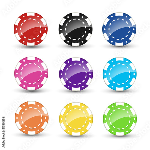  Set of poker chips isolated on white background. Casino Chips icon. Vector stock