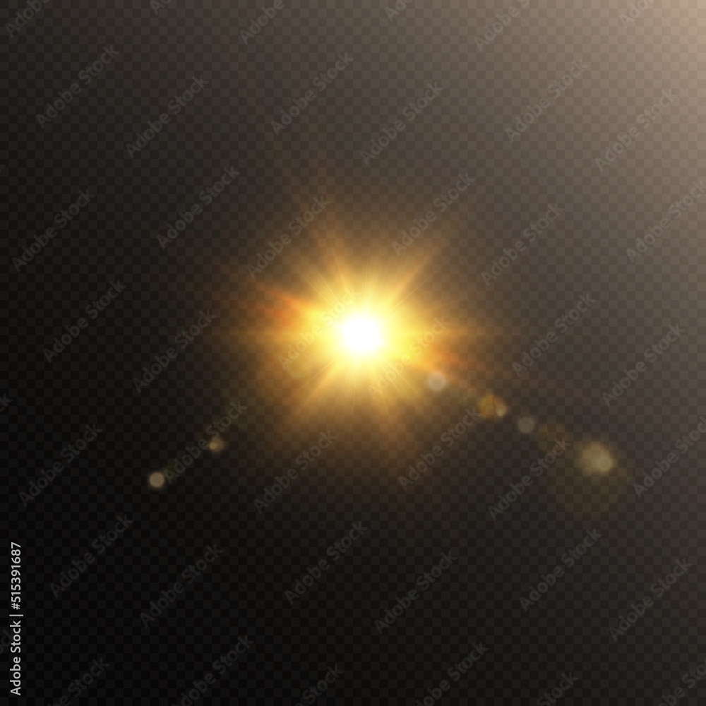 Sun, star, flare png.Bright light effect with rays and highlights for vector illustration.	