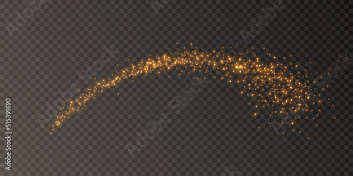 Golden magic star with sparkling dust. A light trail with a lot of shimmering dust particles with a bright sheen. eps vector png.