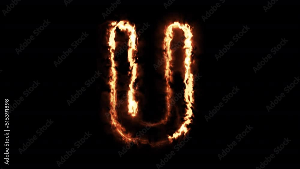 Fire alphabet U on alpha channel background. Fire alphabet U on alpha channel background.