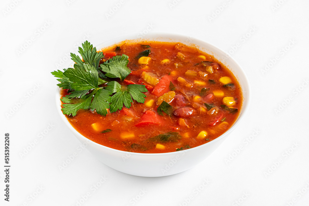Italian minestrone soup on white Italian minestrone soup on white
