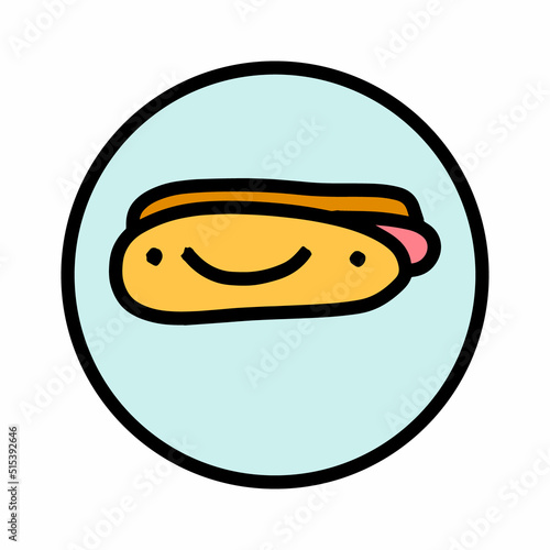 Hot dog smiling hand drawn vector icon logotype in cartoon doodle style