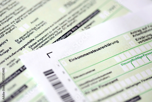 German annual income tax return declaration form for 2022 year close up. The concept of tax reporting in Germany photo