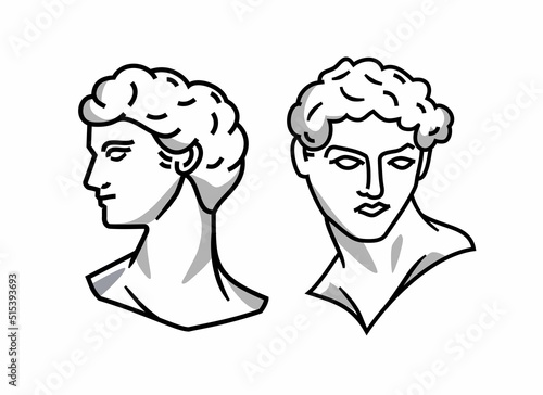 set of ancient greek statues illustration. greece gods head sculpture art vector in line art style. Linear drawings of heads of antique statues of the mystical god. Ancient Greek Figure face Statue 