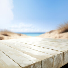 White retro table of free space and summer landscape. 