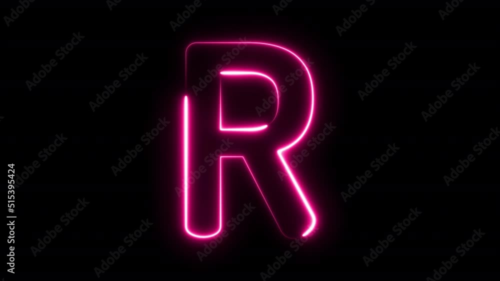 Neon alphabet R glowing on alpha channel background. Neon alphabet R glowing on alpha channel background.
