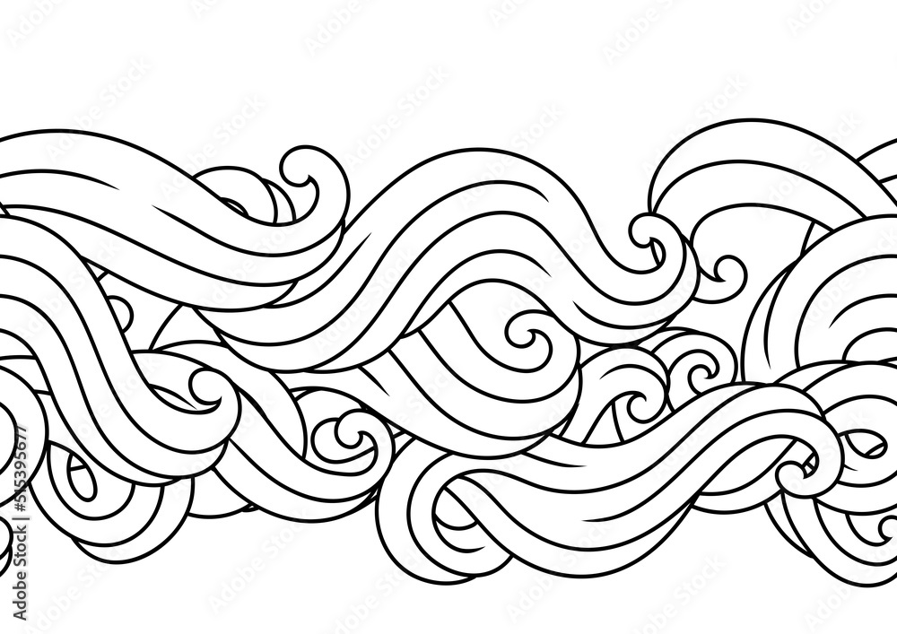 Fototapeta premium Seamless pattern with wave line curls. Monochrome stripes black and white texture.