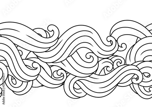 Seamless pattern with wave line curls. Monochrome stripes black and white texture.