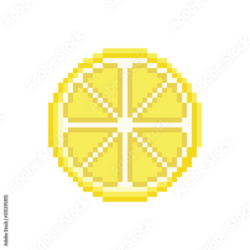 Round lemon slice vector icon. Pixel art. 8 bit logo for game. eps10
