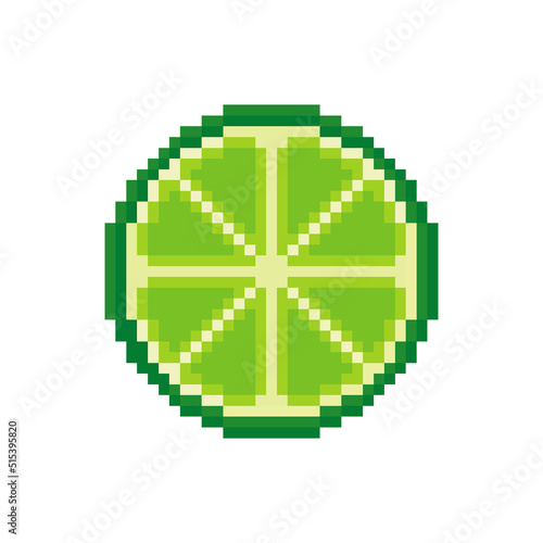 Lime slice vector icon. Pixel art. 8 bit logo for game. eps 10