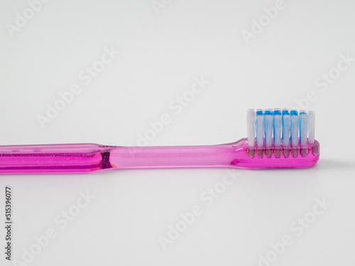 Toothbrush with copy space on white background.