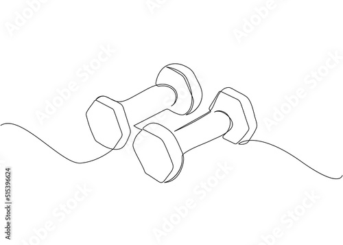 Set of light dumbbells one line art. Continuous line drawing of sport, strength, power, fitness, activity, active, muscular, wellness, weightlifting, weight, workout, athlete, kettlebell, muscle.