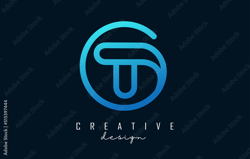 Outline Letters TO t o logo with creative shape, geometric design aand circle frame. - obrazy, fototapety, plakaty 