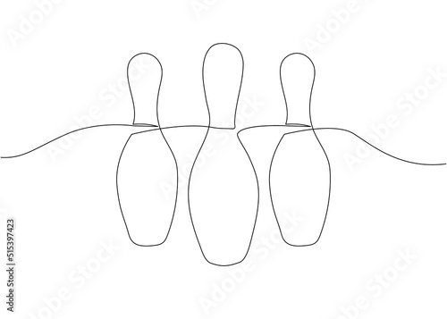 Bowling skittles, strike one line art. Continuous line drawing of entertainment, sport, hobby, tournament, game, activity, competitive, leisure, professional, play.