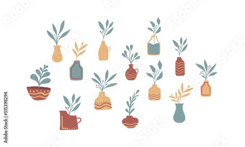 Home plants in flowerpot. Houseplants isolated. Trendy style, urban jungle decor. Vector illustration