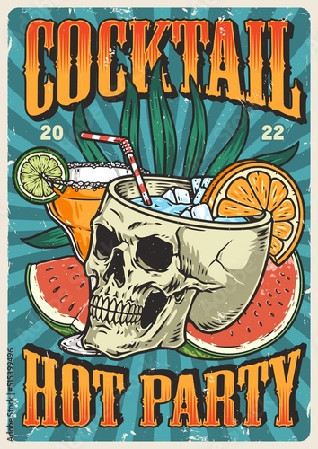 Tropical cocktail poster vintage colorful