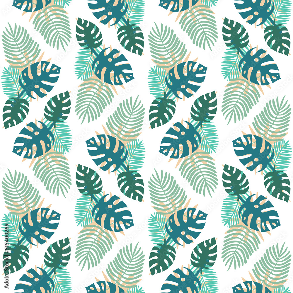 Fototapeta premium Green leaf tropical palm monstera seamless pattern plant organic shape for textiledesign