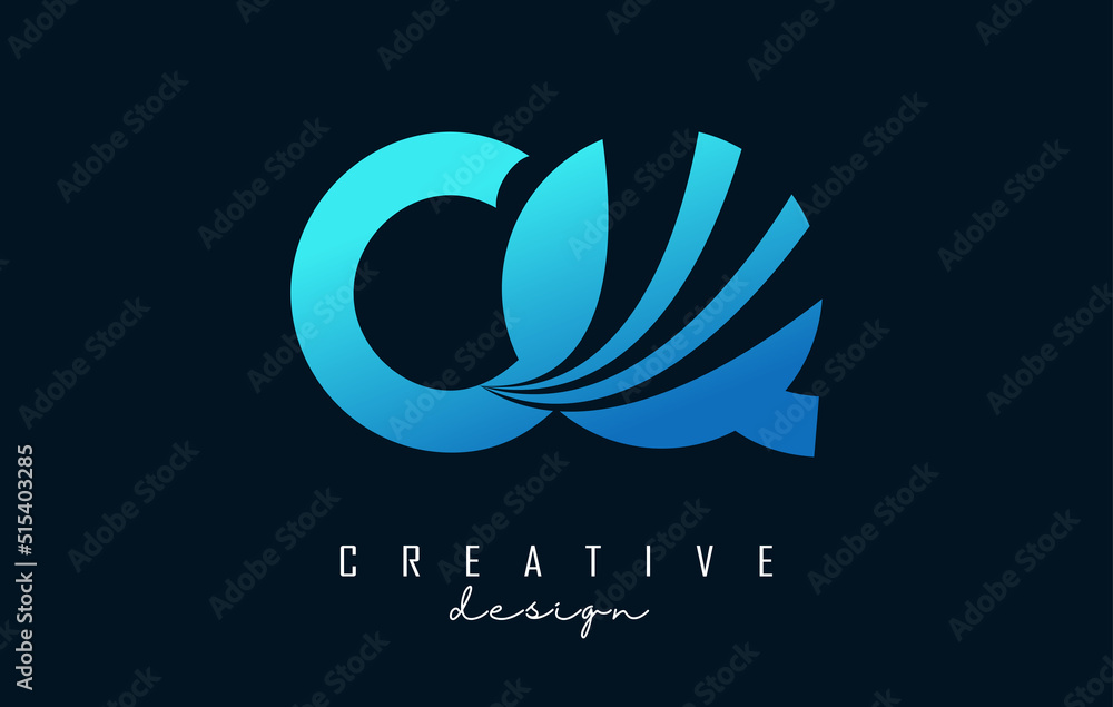 Creative blue letters CQ c q logo with leading lines and road concept design. Letters with geometric design. Creative blue letters CQ c q logo with leading lines and road concept design. Letters with geometric design.