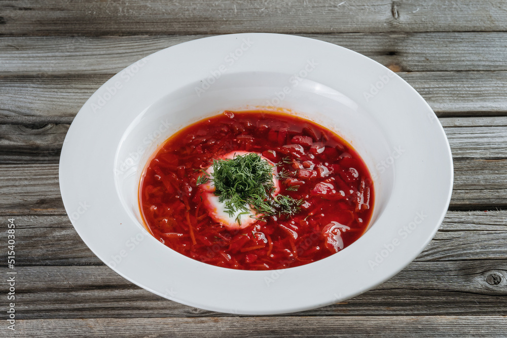 Photo for menu, Ukrainian borscht with sour cream, food background, Food and health. 45 view Photo for menu, Ukrainian borscht with sour cream, food background, Food and health. 45 view