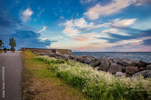 sunset over the Oresund sea, seen from Malmo, Sweden photo