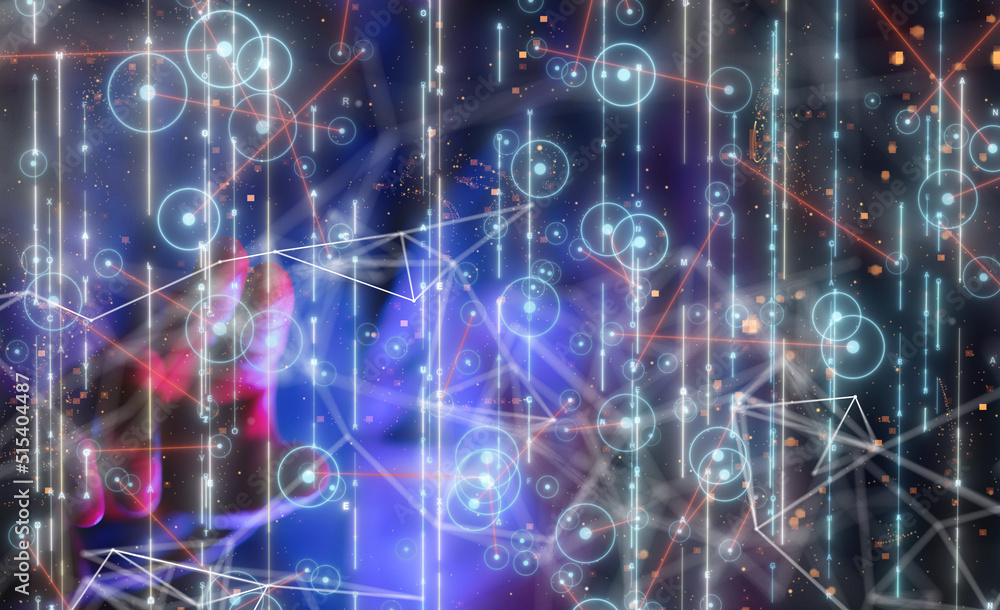 Fototapeta premium Neural network 3D illustration. Big data and cybersecurity