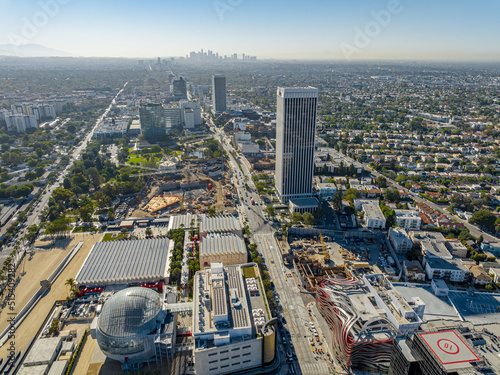 Aerial View of Los Angeles Downtown Silhouette over Wilshire blvd.  photo