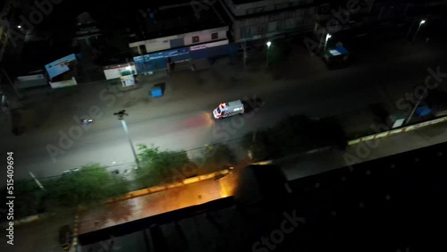 moving ambulance top drone view Karnataka mysore  night