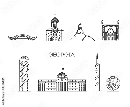 Georgia detailed monuments silhouette. Vector flat illustration
