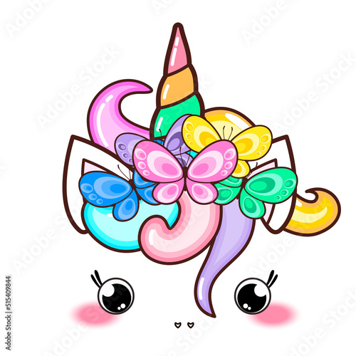 Kawaii cute unicorn horn, funny colorful  cartoon.