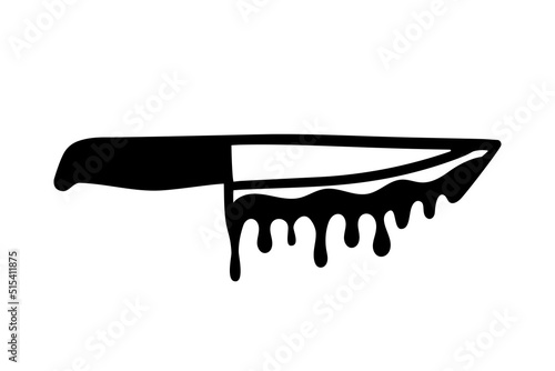 Bloody knife. Black and white knife icon. Vector flat illustration.