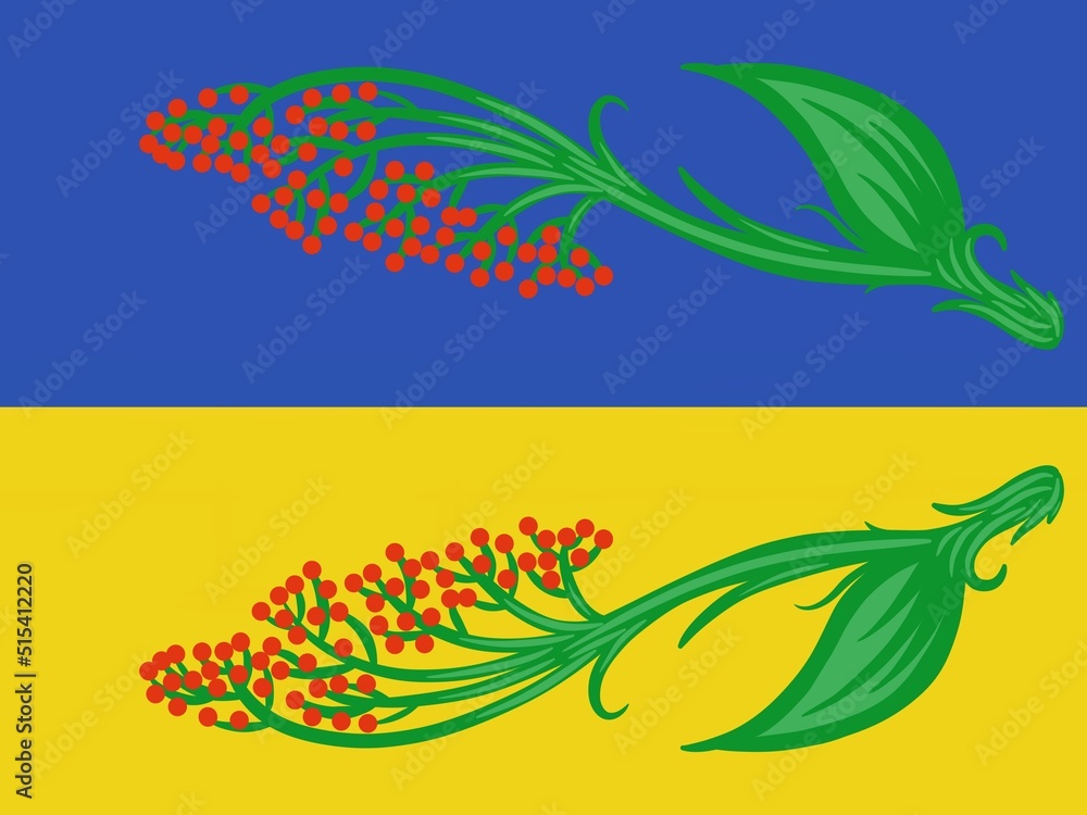 Ukrainian country flag and florals painted on wall. Digital art illustration