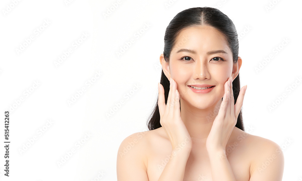 Beautiful young asian woman with clean fresh skin on white background, Face care, Facial treatment, Cosmetology, beauty and spa, Asian women portrait. Beautiful young asian woman with clean fresh skin on white background, Face care, Facial treatment, Cosmetology, beauty and spa, Asian women portrait.