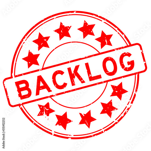 Grunge red backlog word with star icon round rubber seal stamp on white background
